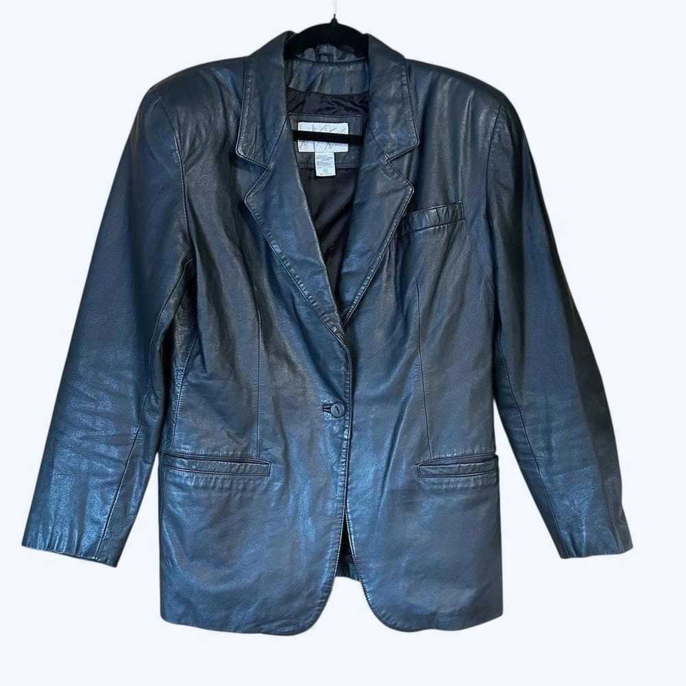 Lord‎ & Taylor Black Leather Blazer Jacket Women's Size 8 Vintage 90s Cow Nappa